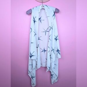 White & Blue Starfish Open Front Shawl Vest